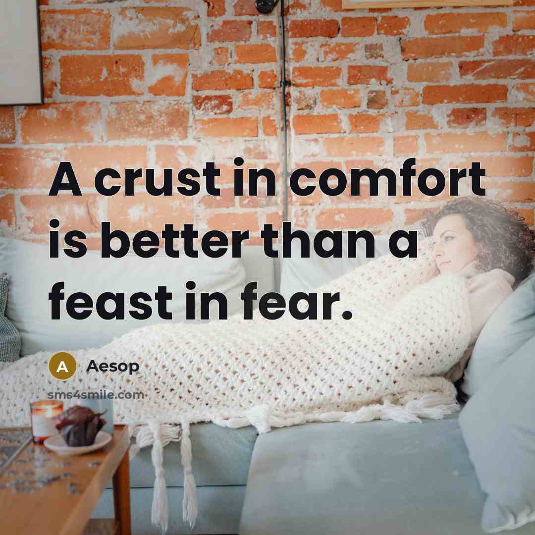 “A crust in comfort is better than a feast in…” quote by Aesop