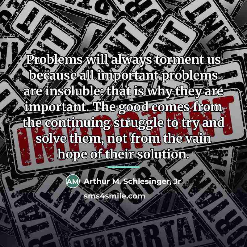 “Problems will always torment us because all important problems are…” quote by Arthur M. Schlesinger, Jr