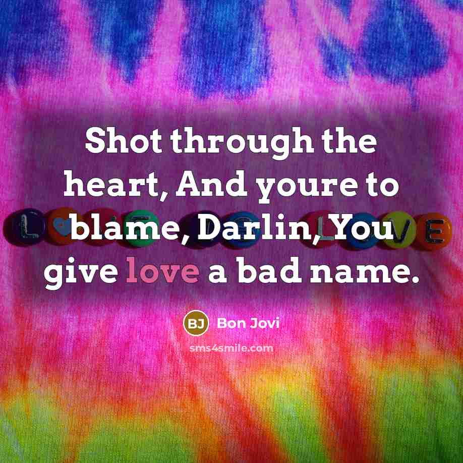 “Shot through the heart, And youre to blame, Darlin, You give love a bad name.” quote by Bon Jovi