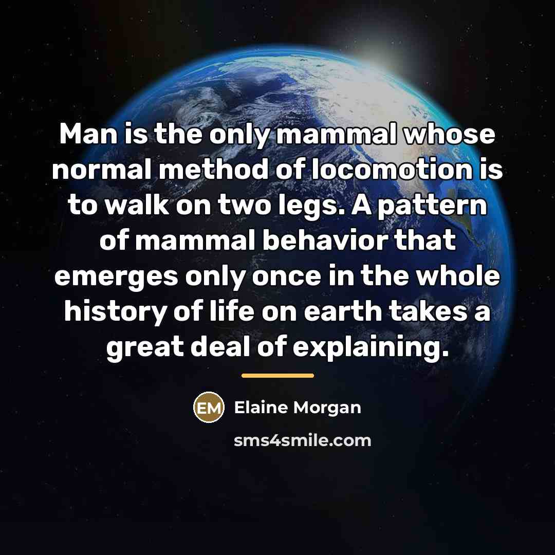 “Man is the only mammal whose normal method of locomotion…” quote by Elaine Morgan