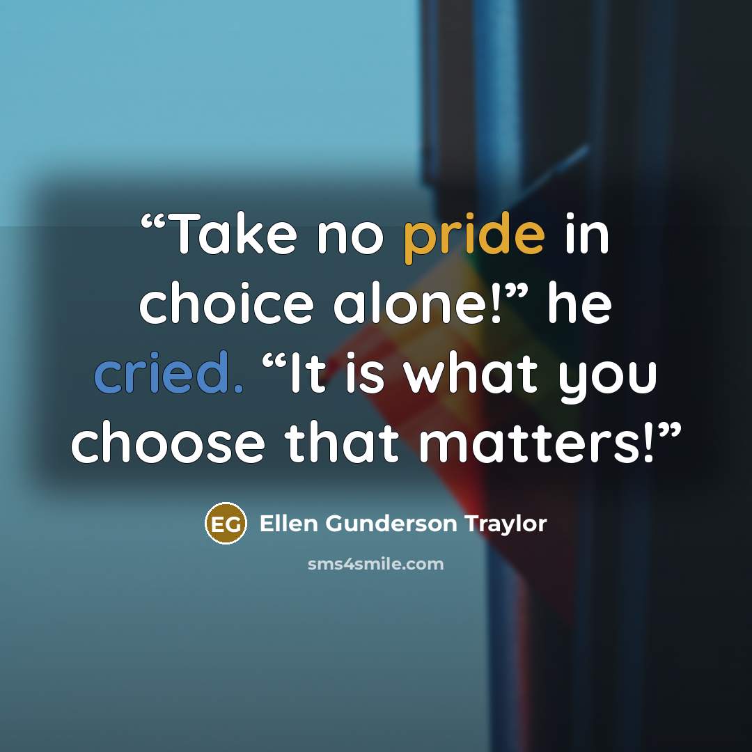 “Take no pride in choice alone!” he cried. “It is what you choose that matters!” quote by Ellen Gunderson Traylor