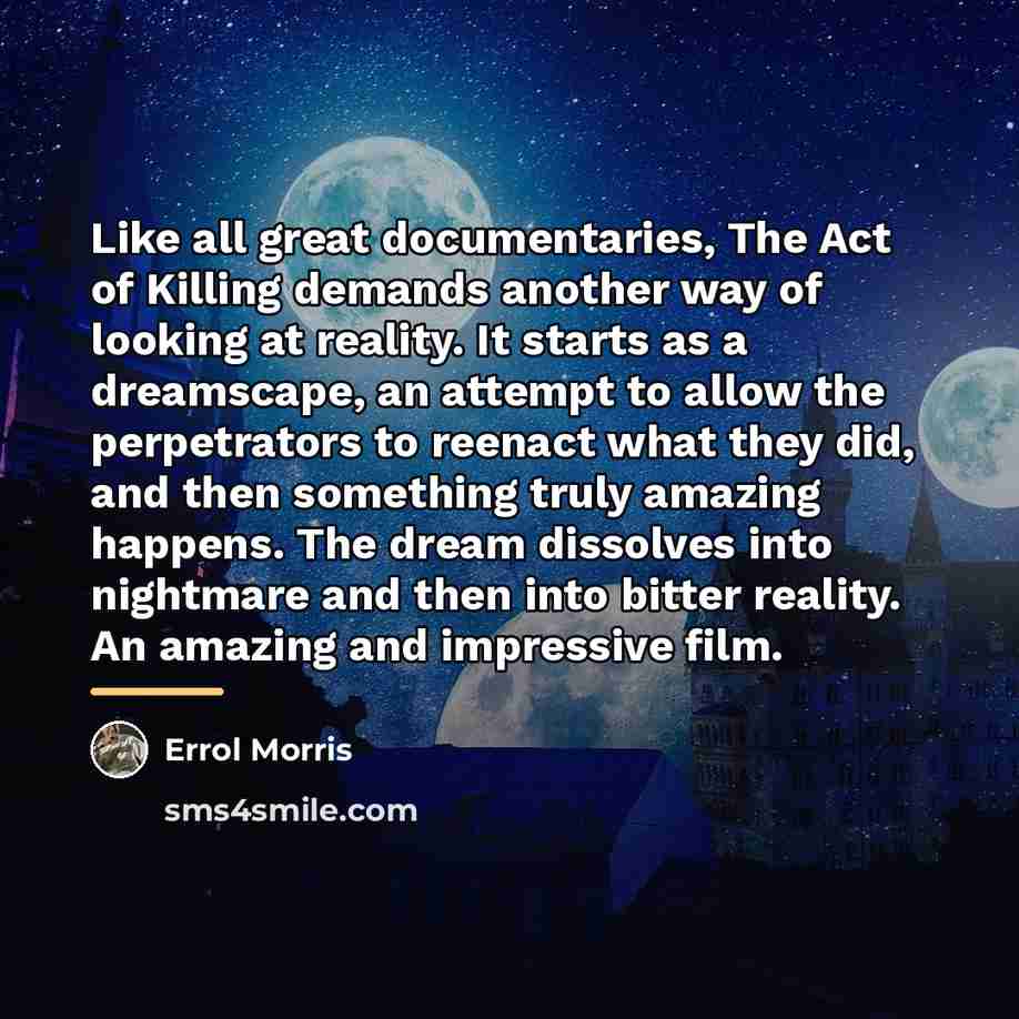 “Like all great documentaries, The Act of Killing demands another…” quote by Errol Morris