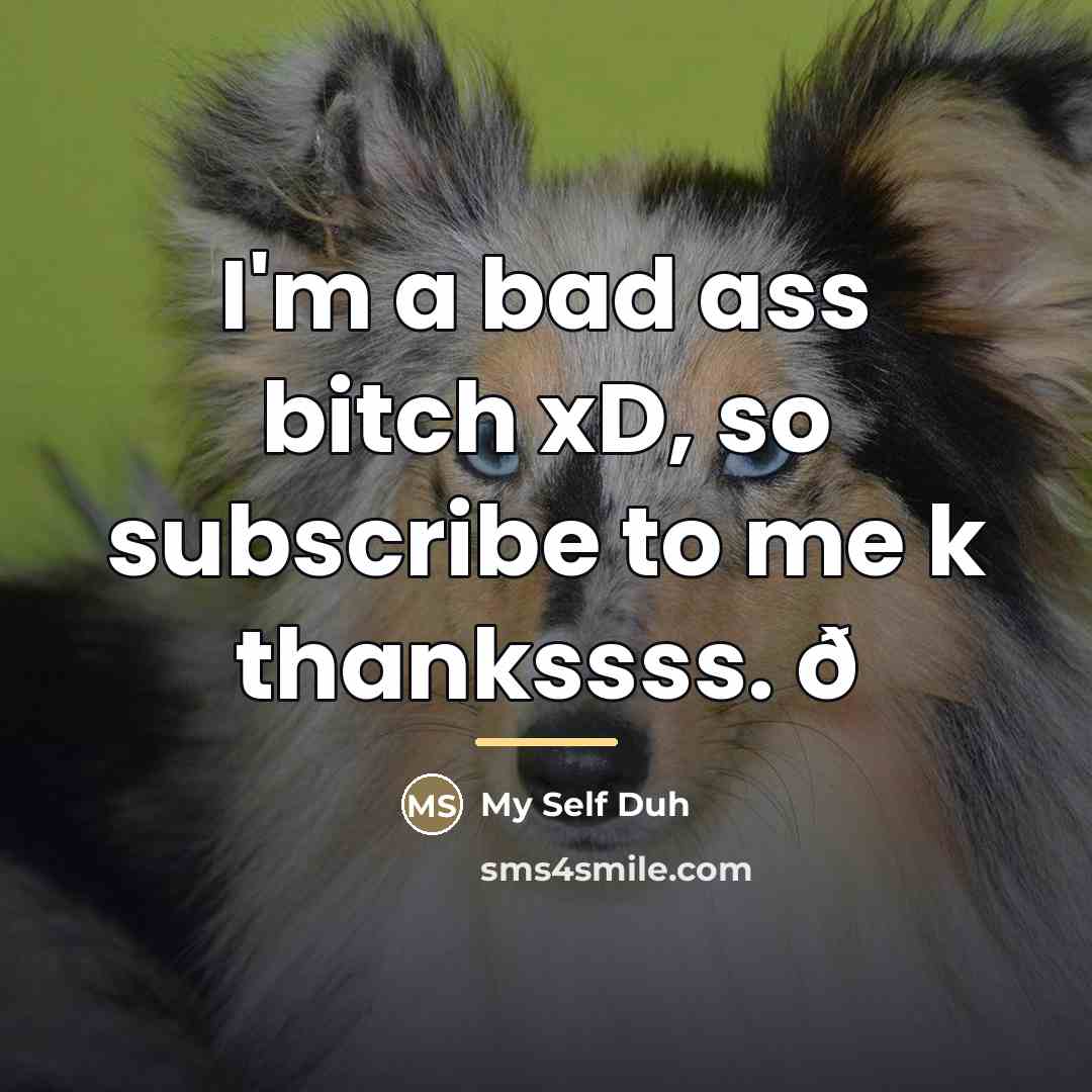 “I'm a bad ass bitch xD, so subscribe to me…” quote by My Self Duh