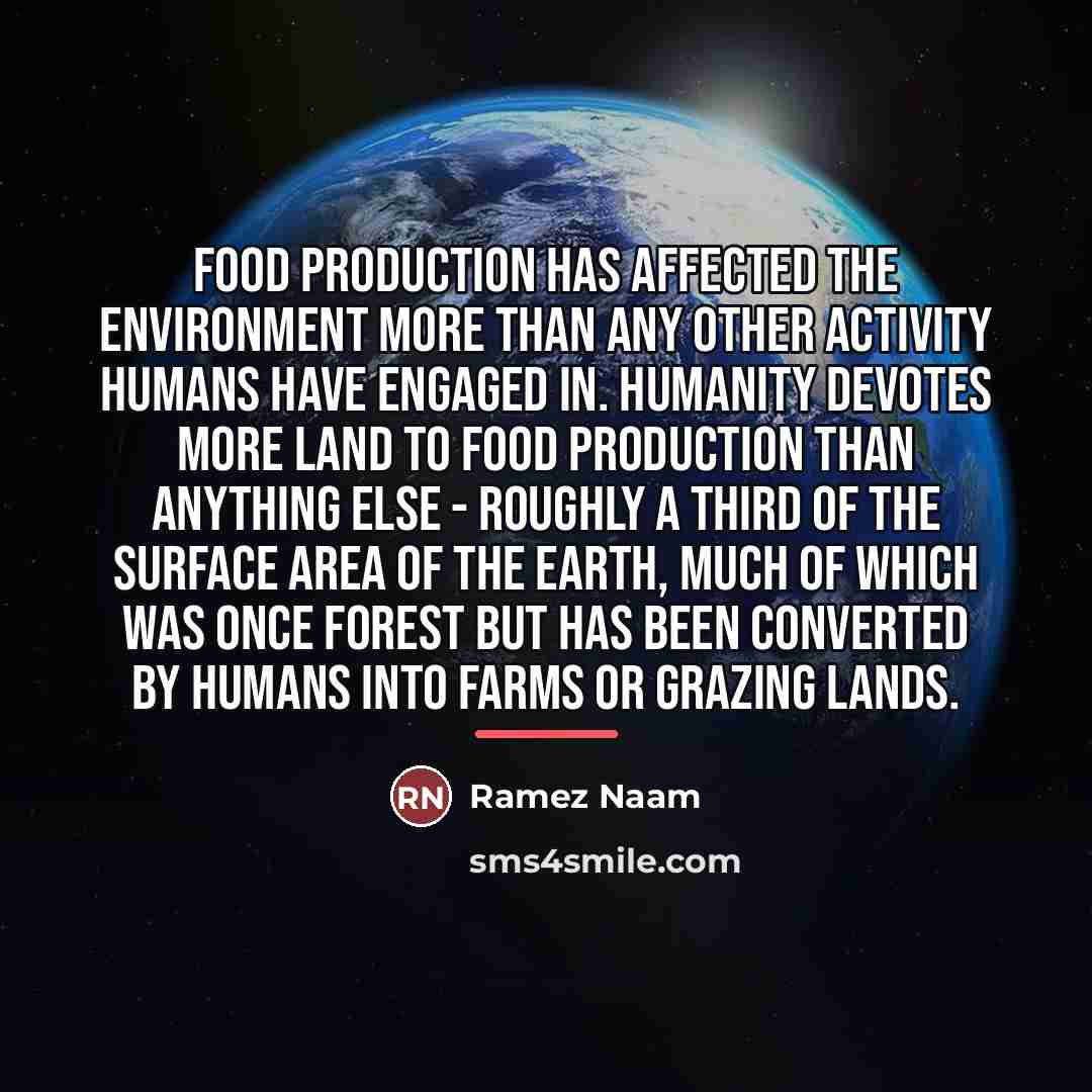 “Food production has affected the environment more than any other…” quote by Ramez Naam