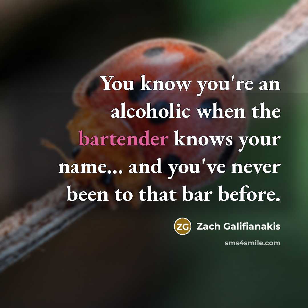 “You know you're an alcoholic when the bartender knows your name... and you've never been to that bar before.” quote by Zach Galifianakis