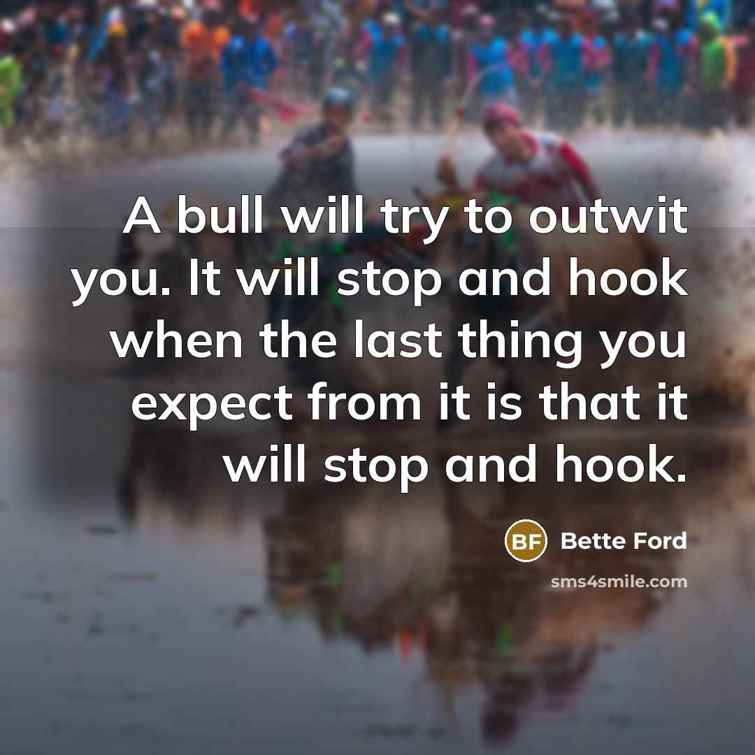 “A bull will try to outwit you. It will stop…” quote by Bette Ford