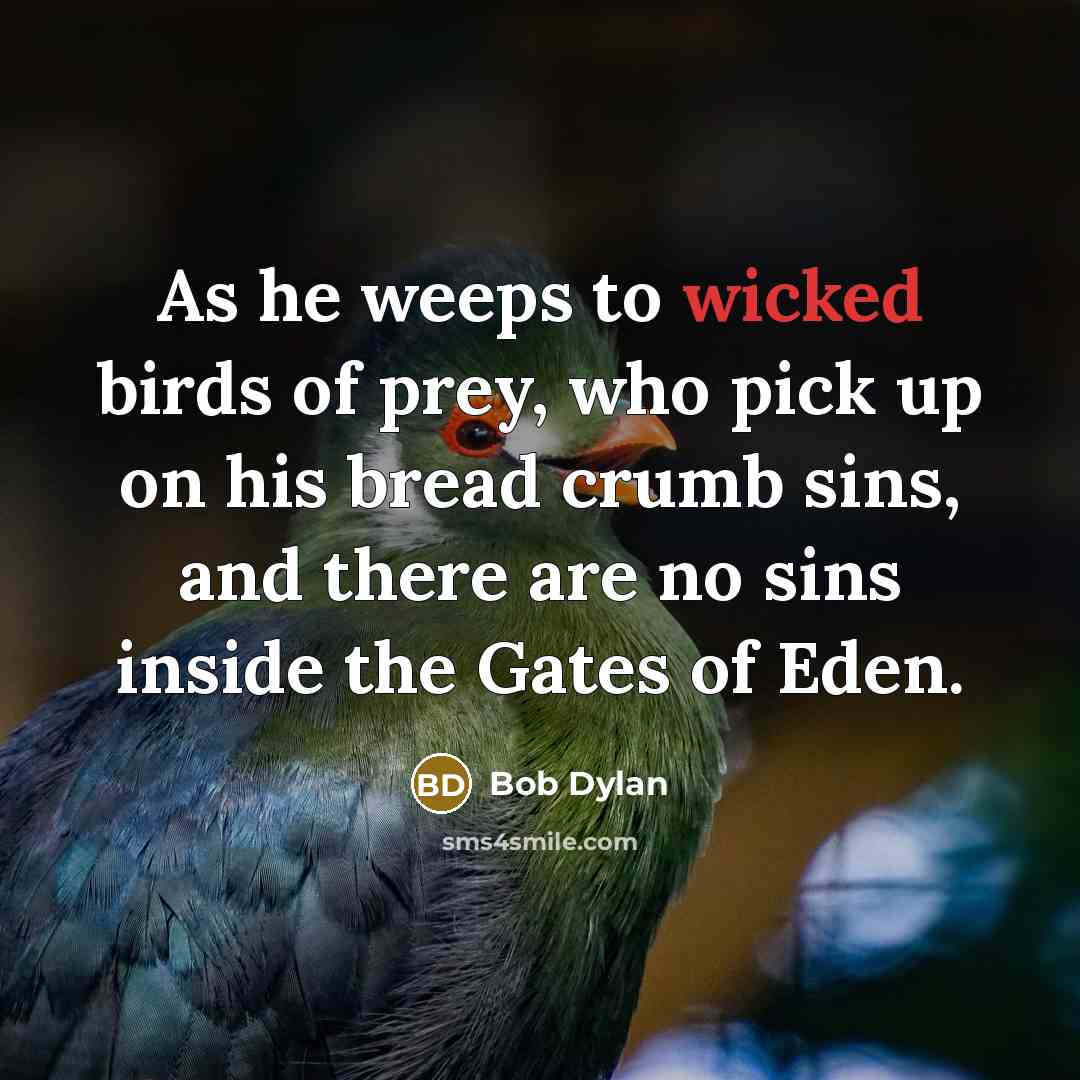 “As he weeps to wicked birds of prey, who pick…” quote by Bob Dylan