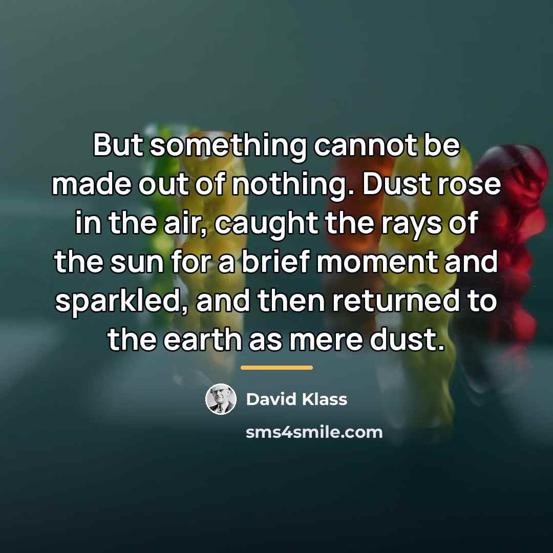 “But something cannot be made out of nothing. Dust rose…” quote by David Klass