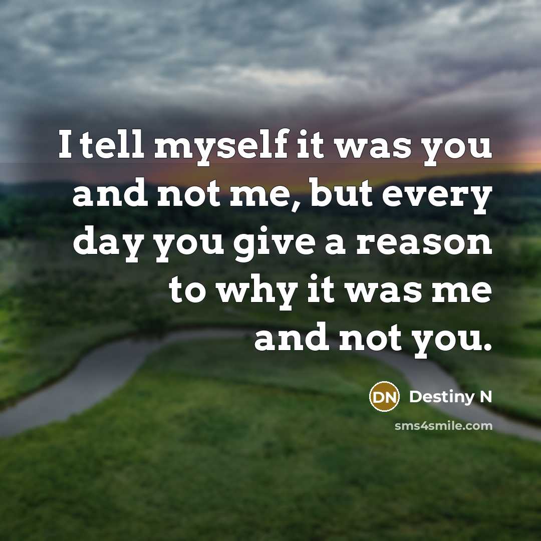 “I tell myself it was you and not me, but every day you give a reason to why it was me and not you.” quote by Destiny N