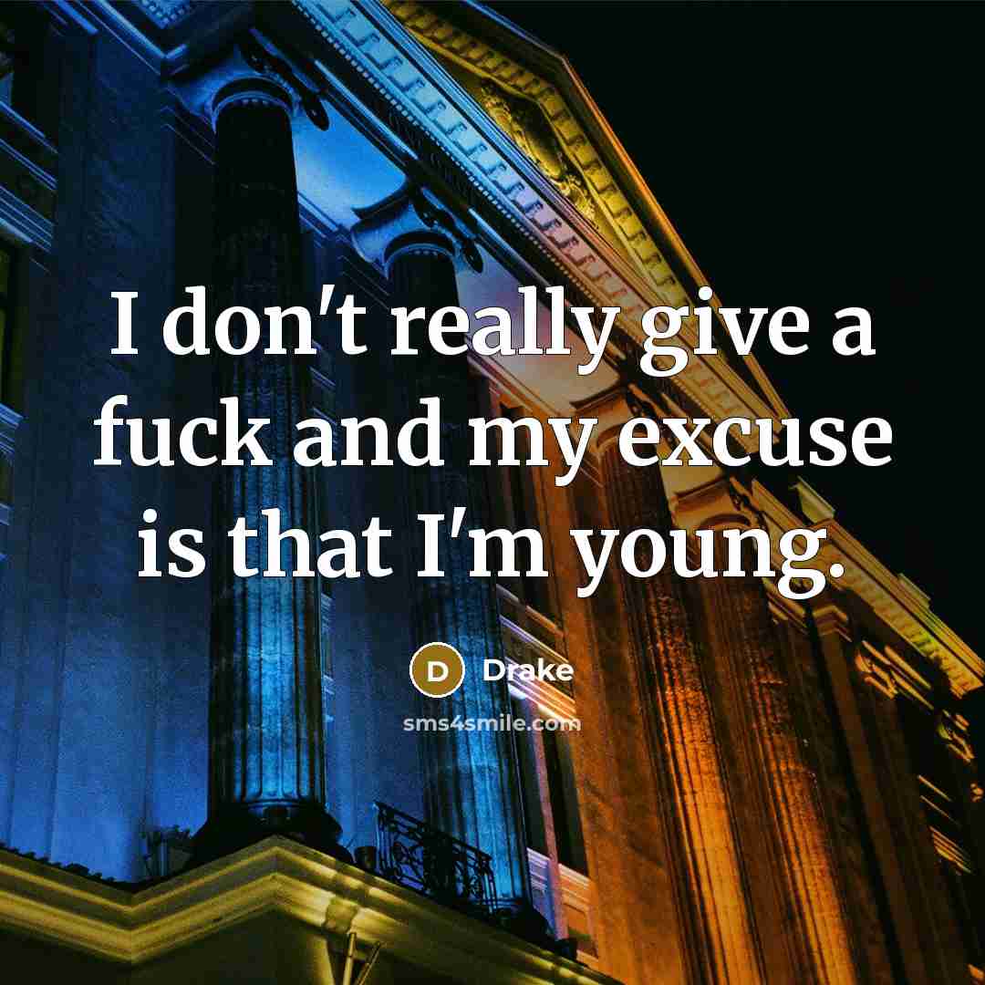 “I don't really give a fuck and my excuse is…” quote by Drake
