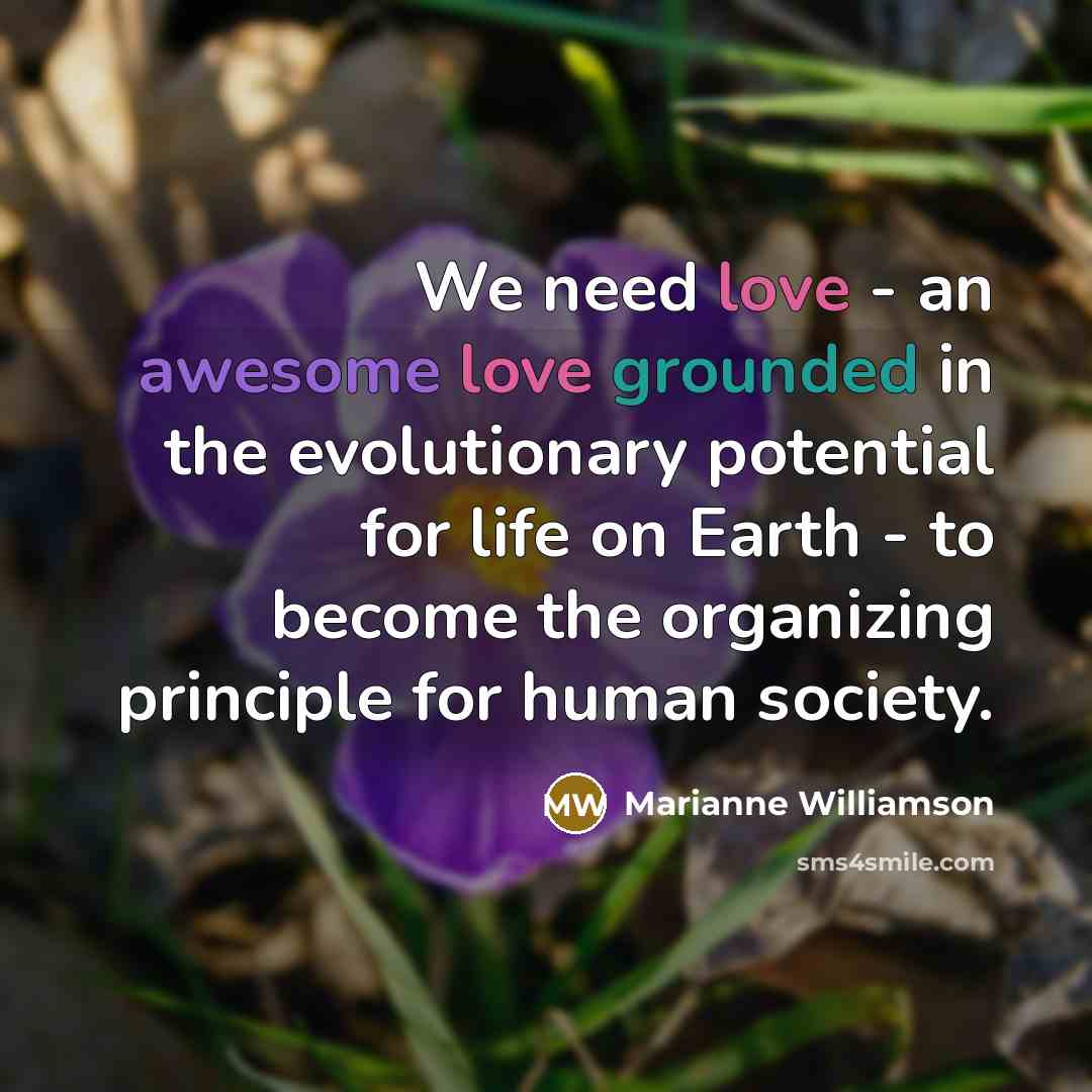 “We need love - an awesome love grounded in the…” quote by Marianne Williamson