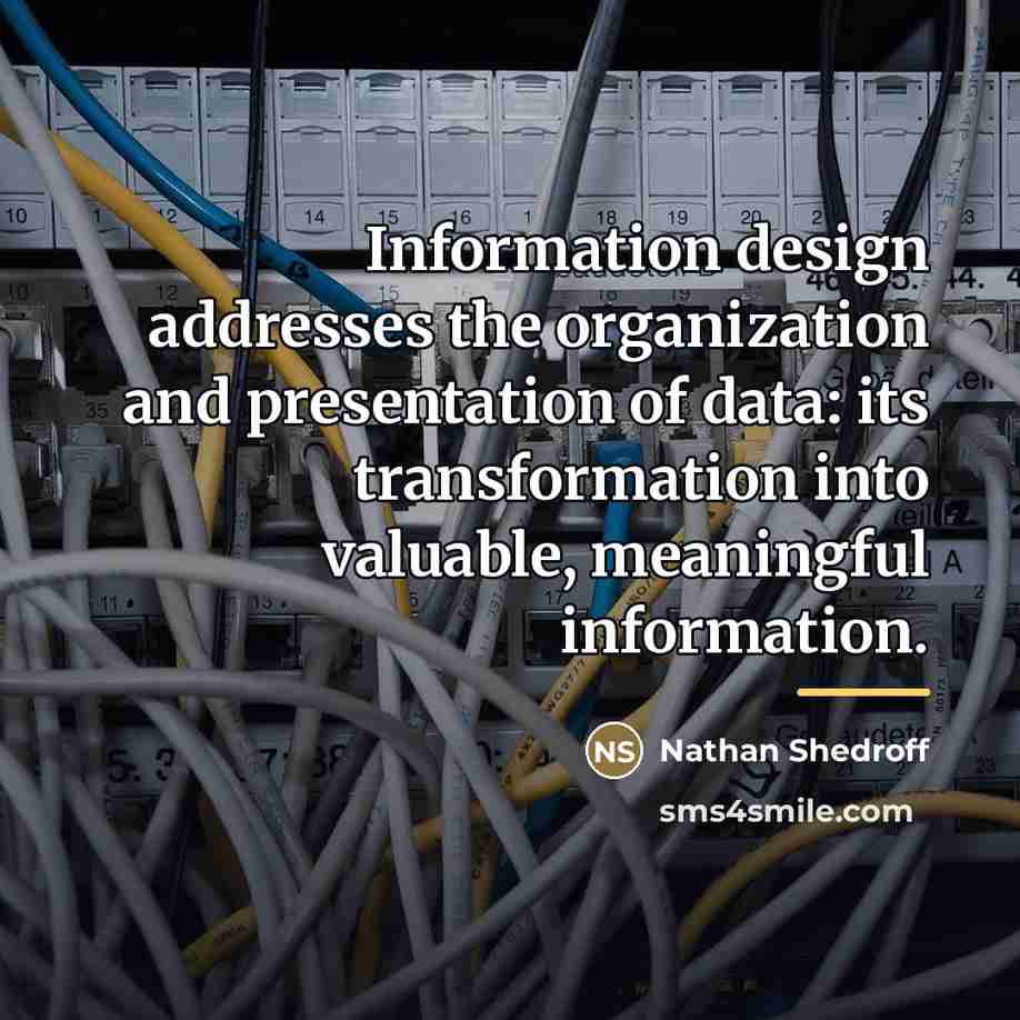 “Information design addresses the organization and presentation of data: its…” quote by Nathan Shedroff