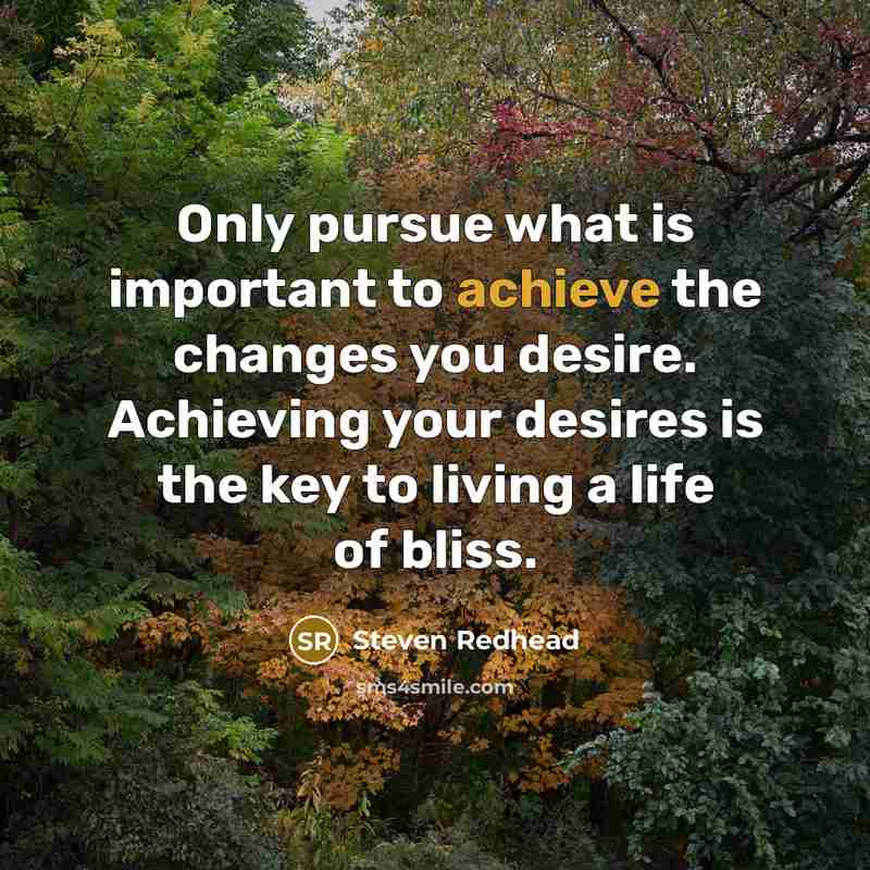 “Only pursue what is important to achieve the changes you desire. Achieving your desires is the key to living a life of bliss.” quote by Steven Redhead