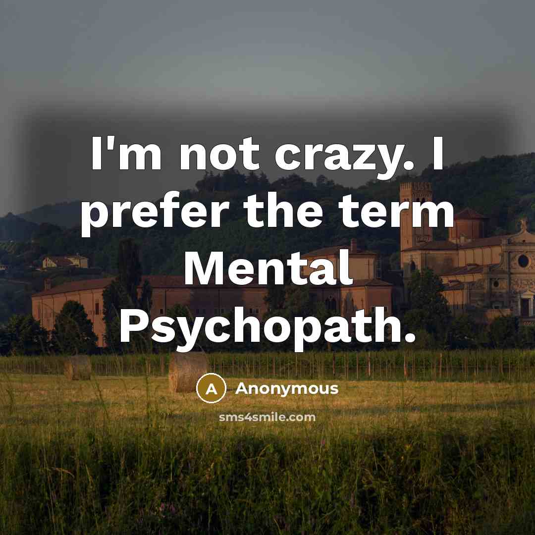 “I'm not crazy. I prefer the term Mental Psychopath.…” quote by Anonymous