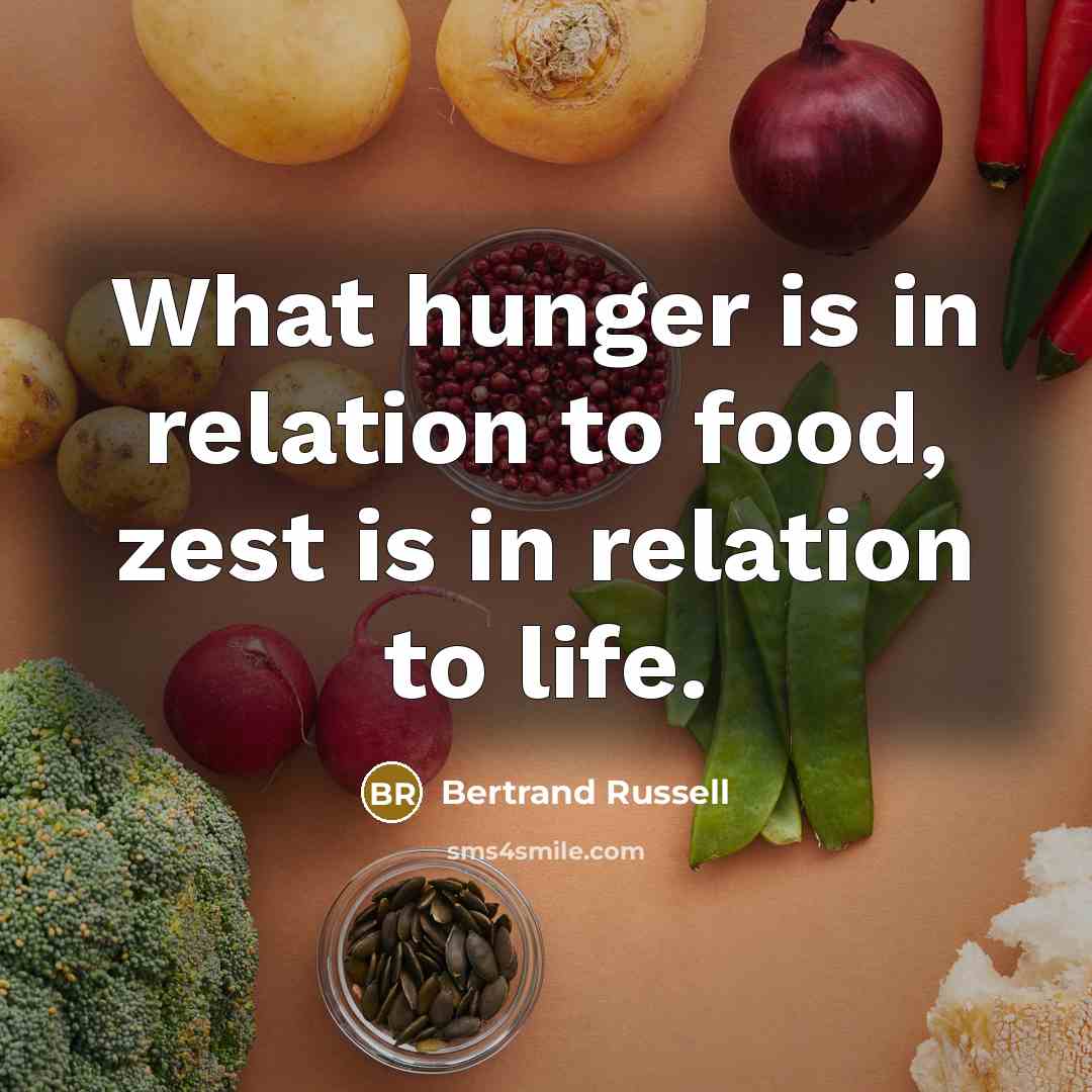 “What hunger is in relation to food, zest is in…” quote by Bertrand Russell