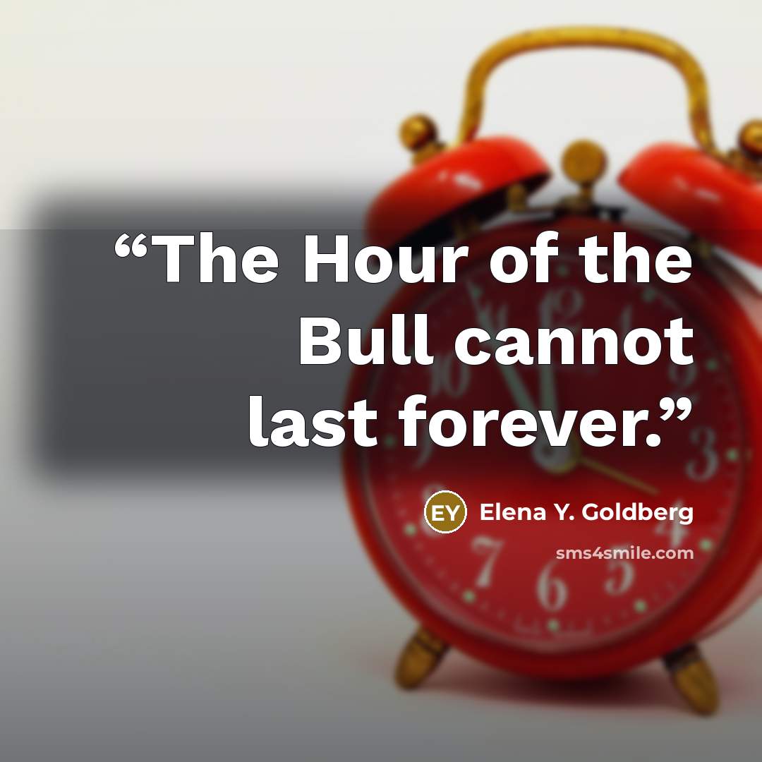 “The Hour of the Bull cannot last forever.” quote by Elena Y. Goldberg