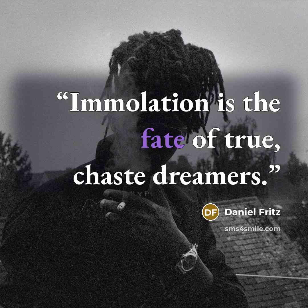 “Immolation is the fate of true, chaste dreamers.” quote by Daniel Fritz