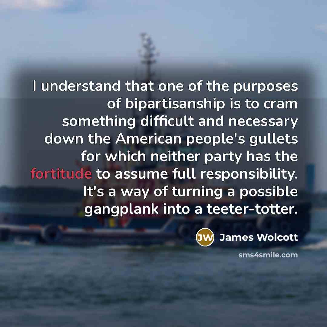 “I understand that one of the purposes of bipartisanship is…” quote by James Wolcott