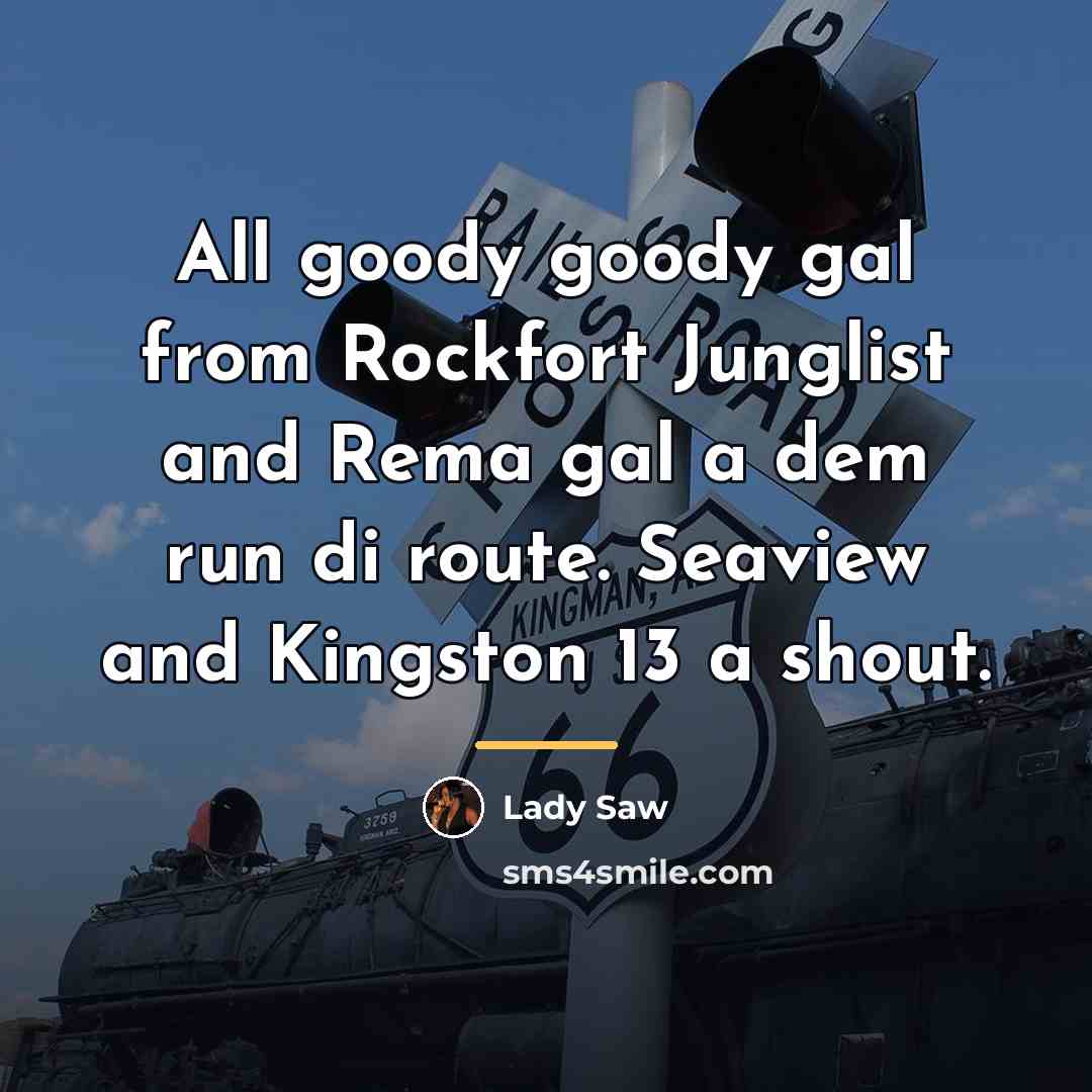 “All goody goody gal from Rockfort Junglist and Rema gal…” quote by Lady Saw