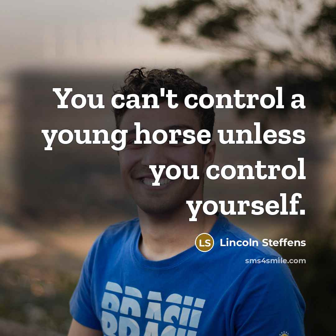 “You can't control a young horse unless you control yourself.” quote by Lincoln Steffens
