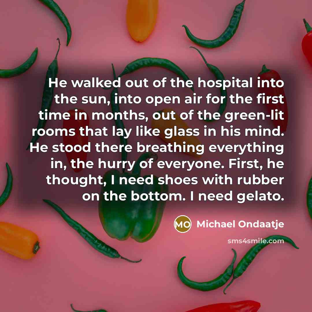 “He walked out of the hospital into the sun, into…” quote by Michael Ondaatje