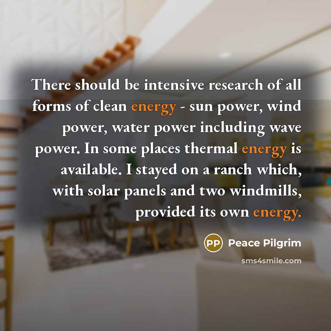 “There should be intensive research of all forms of clean…” quote by Peace Pilgrim