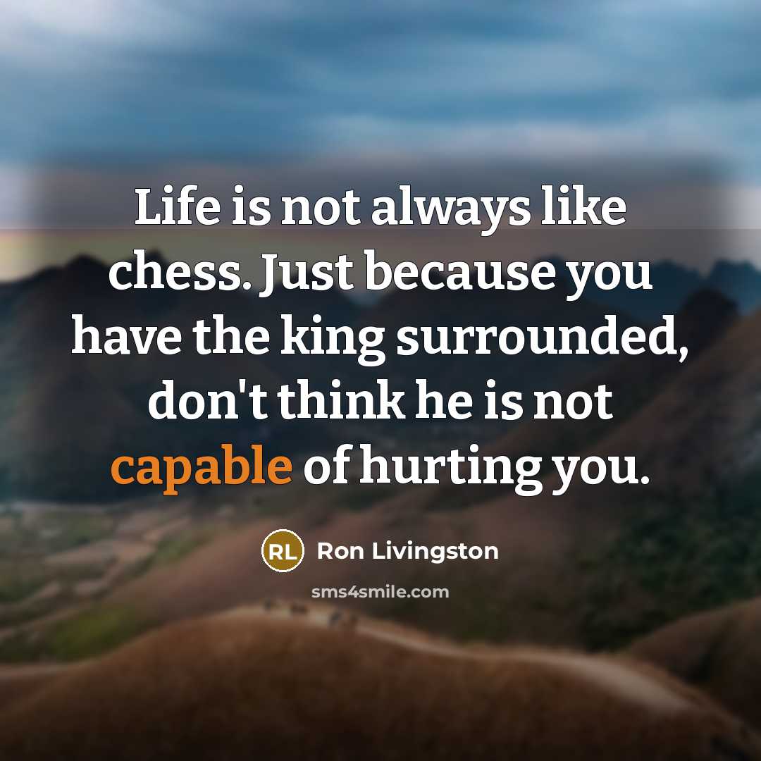 “Life is not always like chess. Just because you have…” quote by Ron Livingston