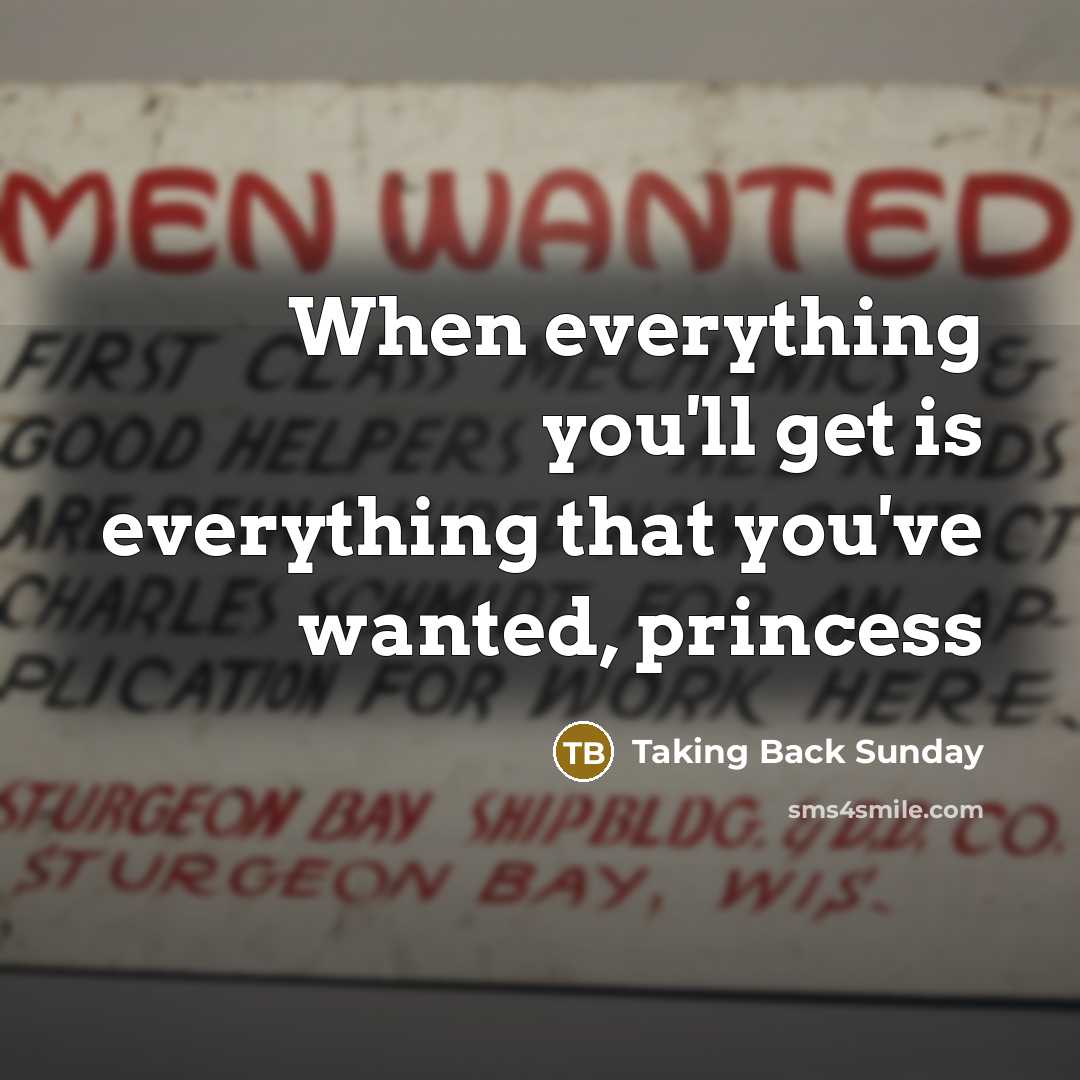 “When everything you'll get is everything that you've wanted, princess” quote by Taking Back Sunday