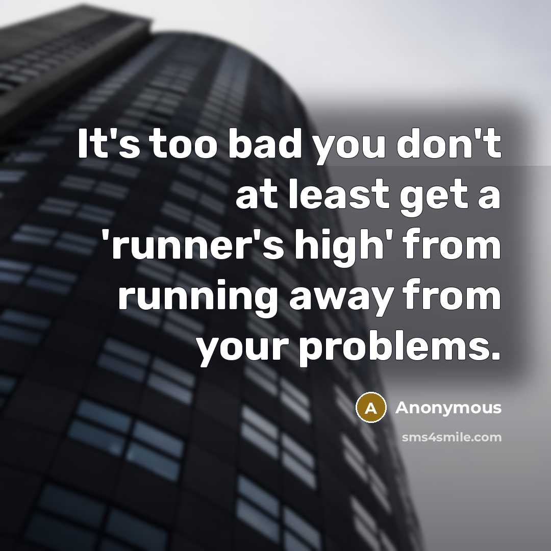 “It's too bad you don't at least get a 'runner's high' from running away from your problems.” quote by Anonymous
