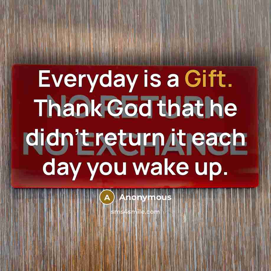 “Everyday is a Gift. Thank God that he didn't return…” quote by Anonymous