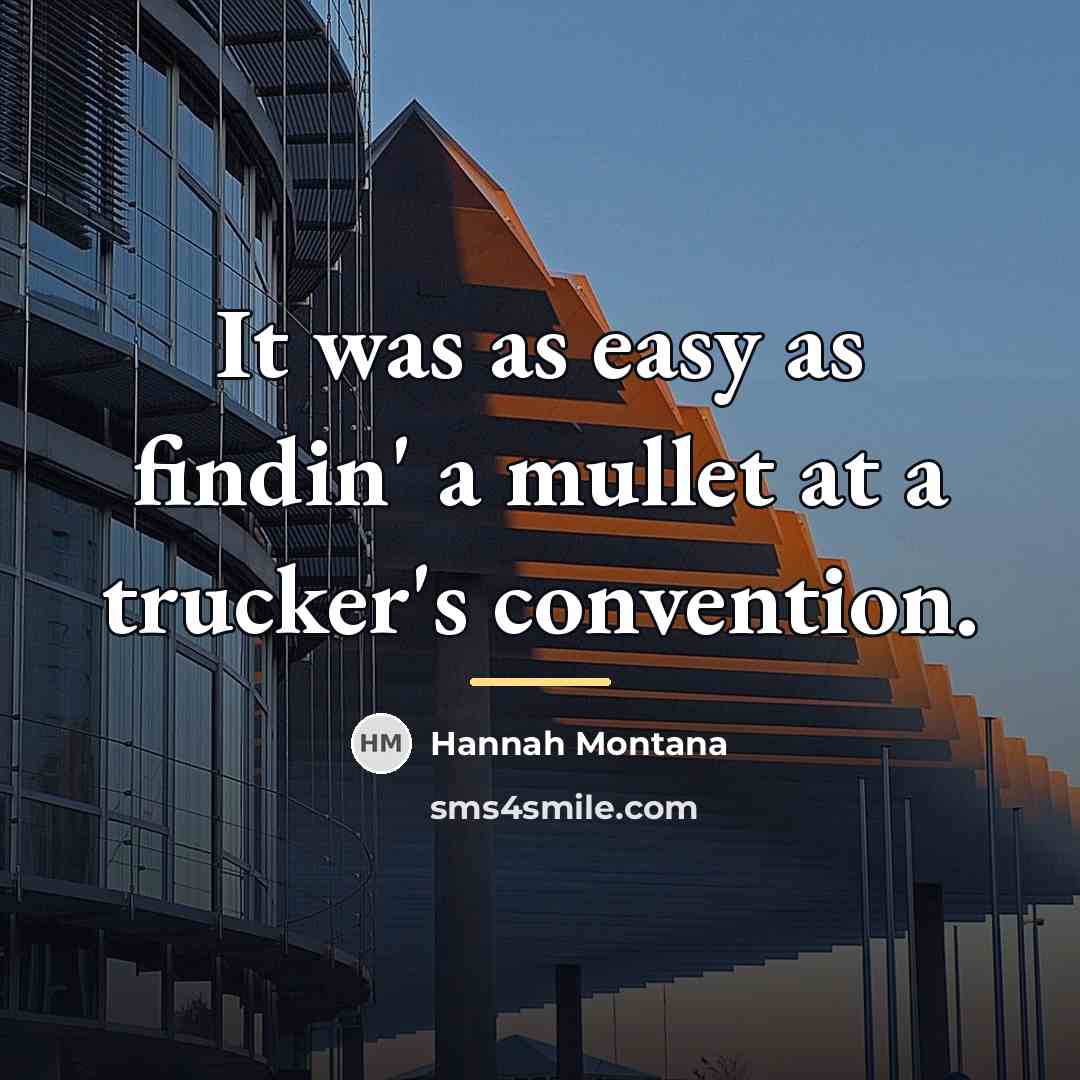 “It was as easy as findin' a mullet at a…” quote by Hannah Montana
