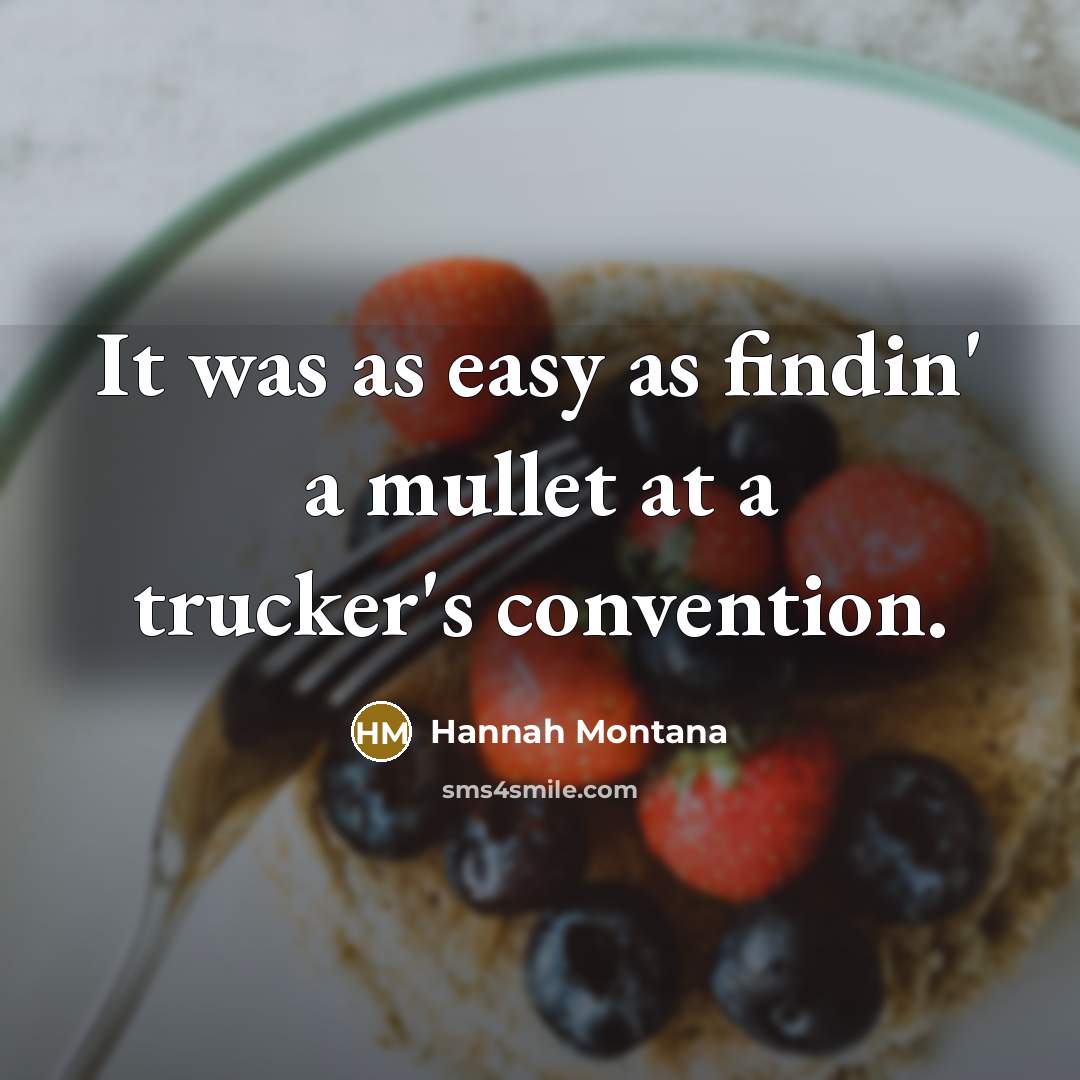 “It was as easy as findin' a mullet at a trucker's convention.” quote by Hannah Montana