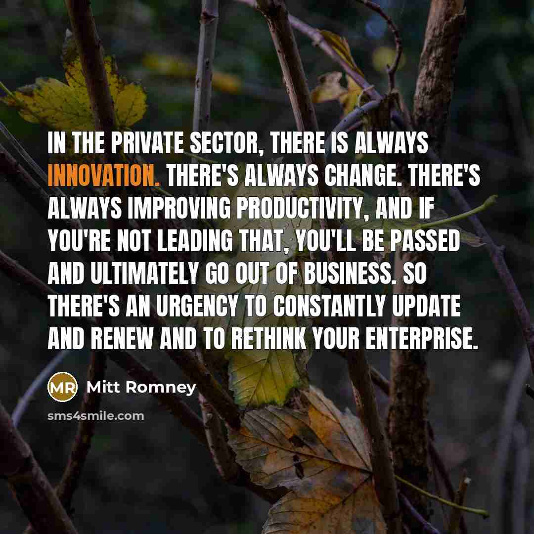 “In the private sector, there is always innovation. There's always…” quote by Mitt Romney