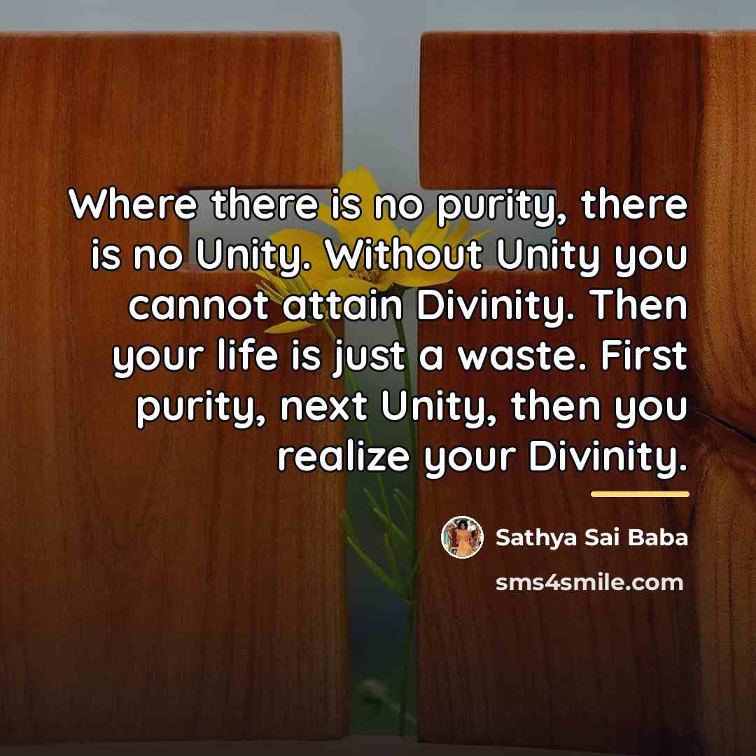 “Where there is no purity, there is no Unity. Without…” quote by Sathya Sai Baba