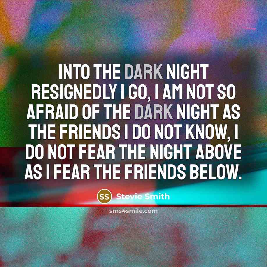 “Into the dark night Resignedly I go, I am not…” quote by Stevie Smith