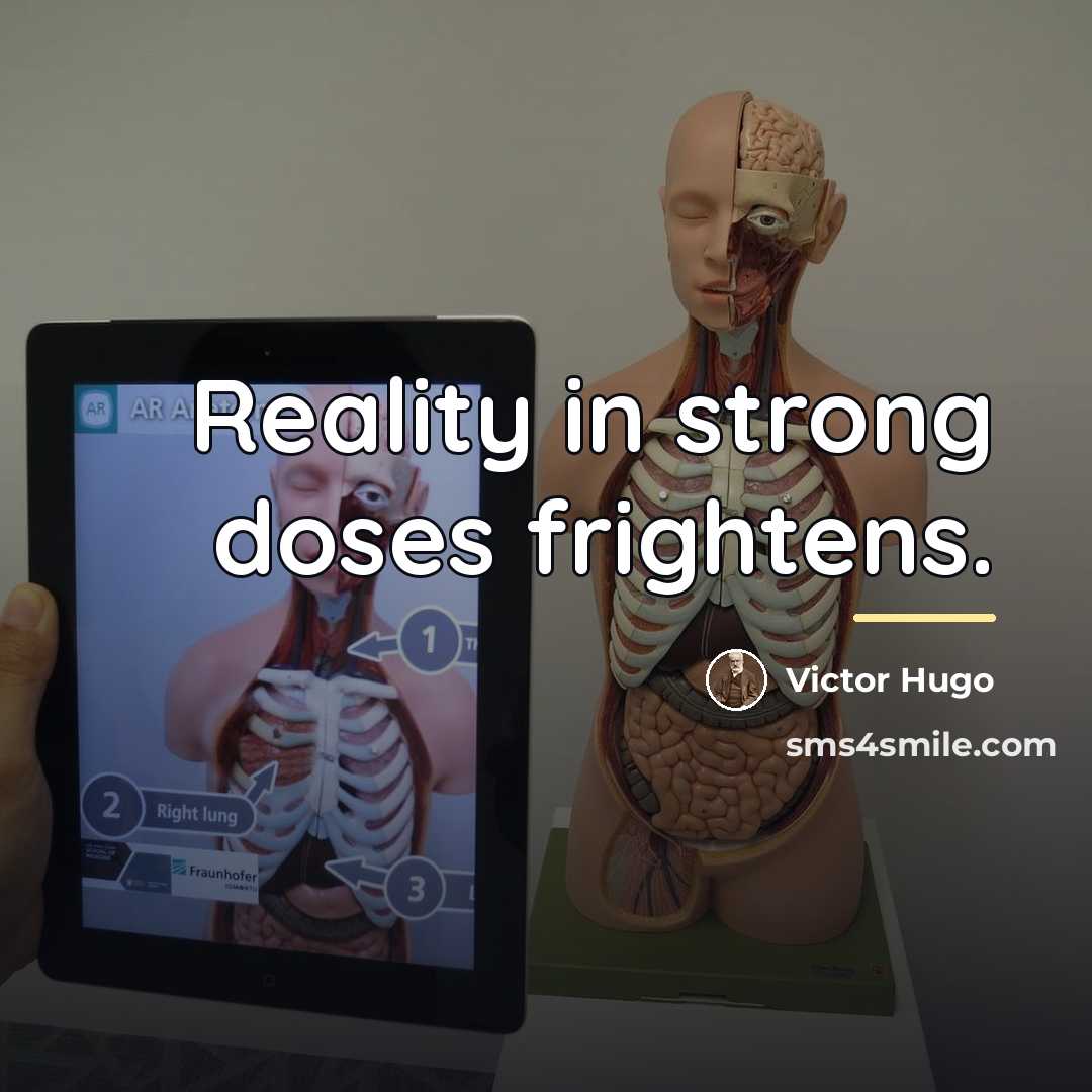 “Reality in strong doses frightens.…” quote by Victor Hugo