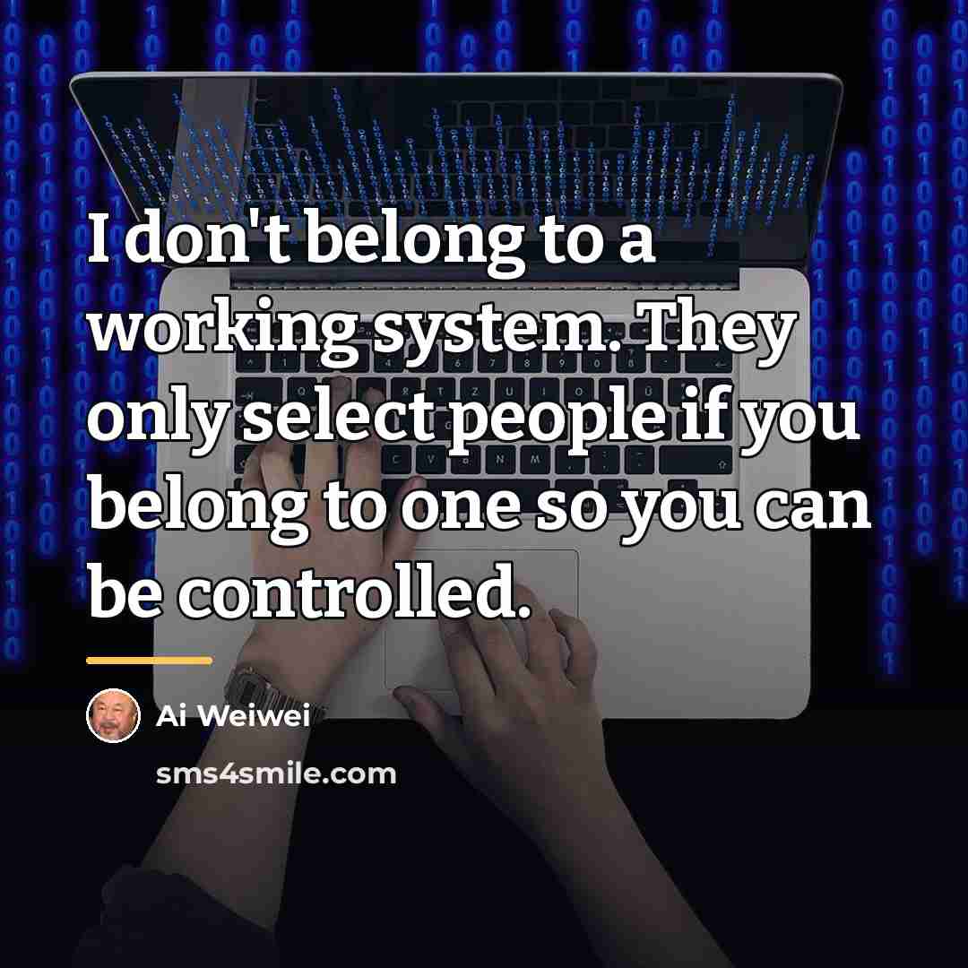“I don't belong to a working system. They only select…” quote by Ai Weiwei