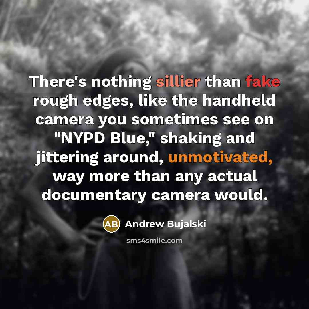 “There's nothing sillier than fake rough edges, like the handheld…” quote by Andrew Bujalski