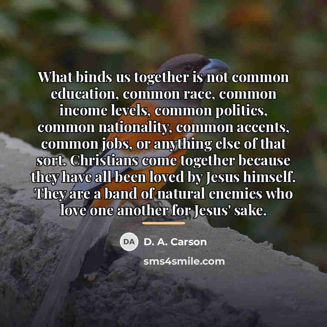 “What binds us together is not common education, common race,…” quote by D. A. Carson