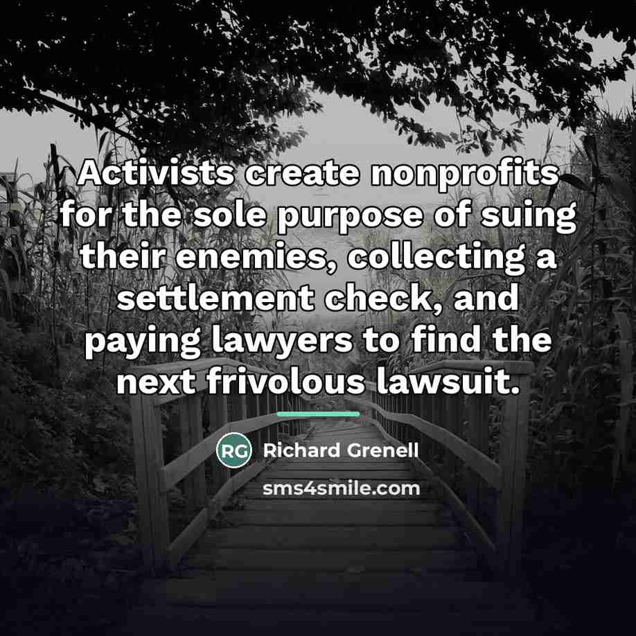 “Activists create nonprofits for the sole purpose of suing their…” quote by Richard Grenell