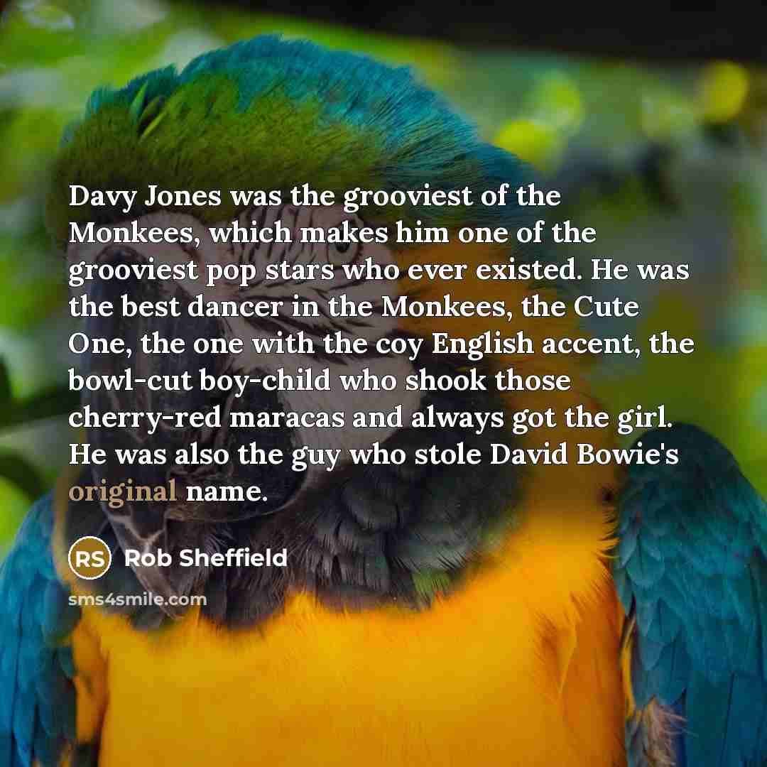 “Davy Jones was the grooviest of the Monkees, which makes…” quote by Rob Sheffield
