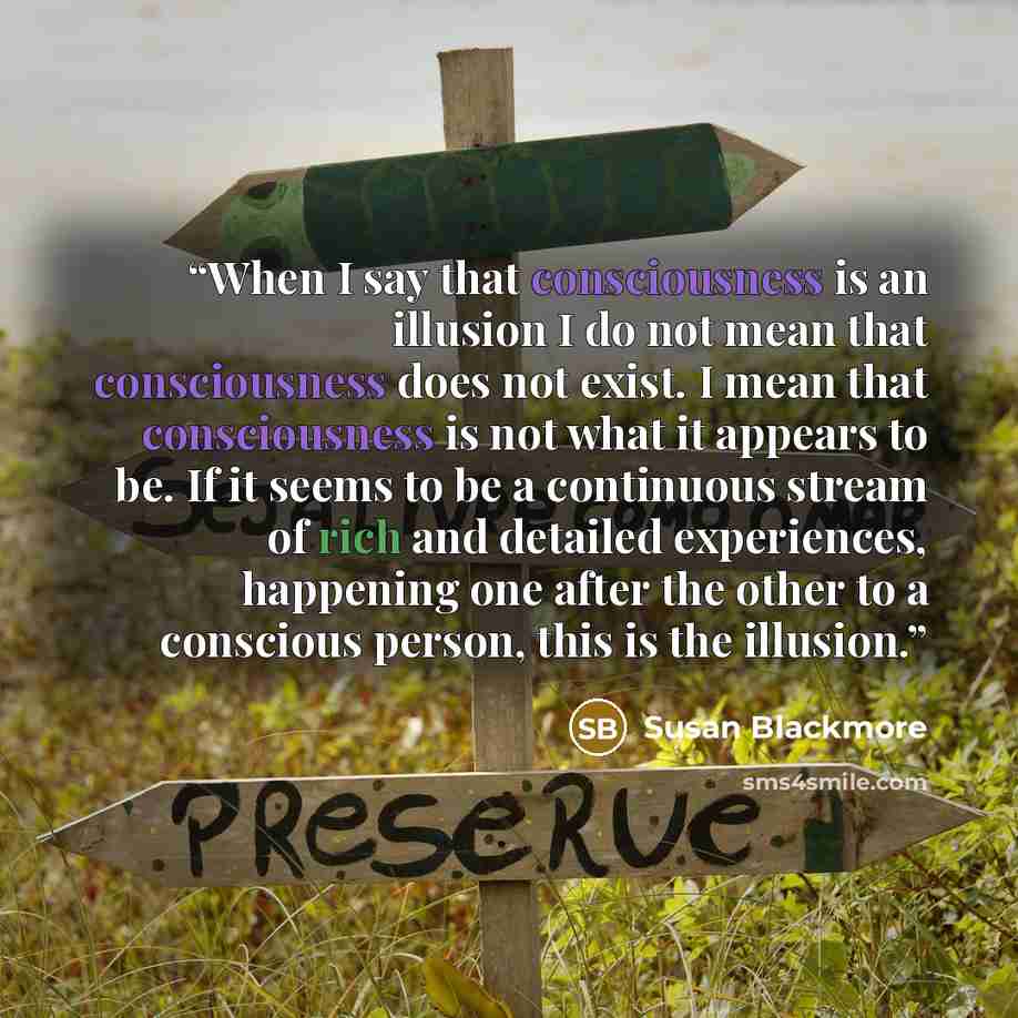 “When I say that consciousness is an illusion I do not mean that consciousness does not exist. I mean that consciousness is not what it appears to be. If it seems to be a continuous stream of rich and detailed experiences, happening one after the other to a conscious person, this is the illusion.” quote by Susan Blackmore