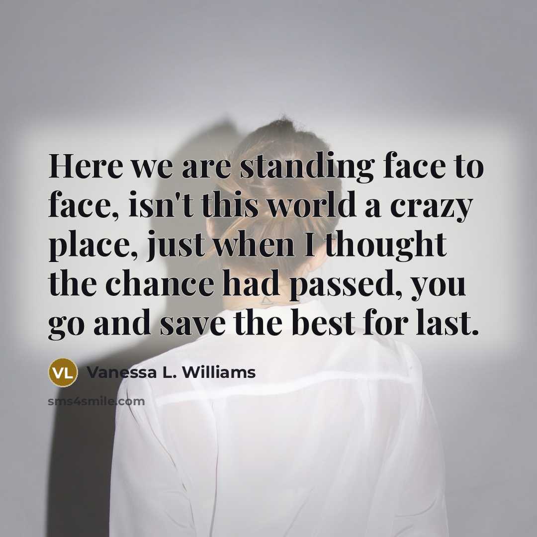 “Here we are standing face to face, isn't this world…” quote by Vanessa L. Williams