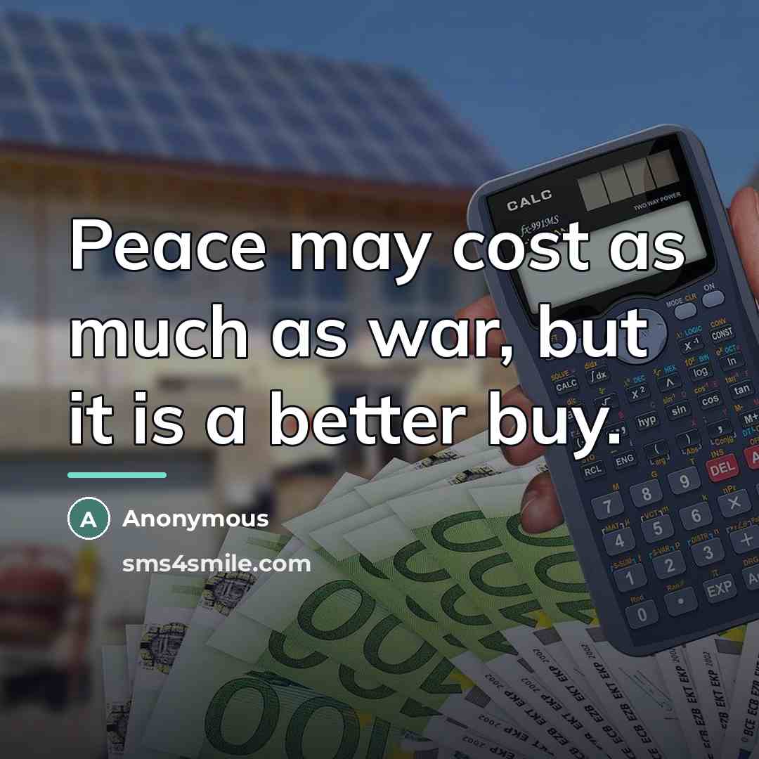 “Peace may cost as much as war, but it is…” quote by Anonymous