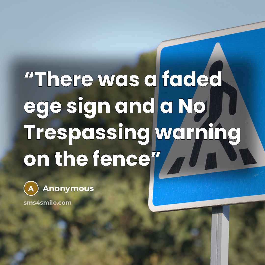 “There was a faded ege sign and a No Trespassing warning on the fence” quote by Anonymous