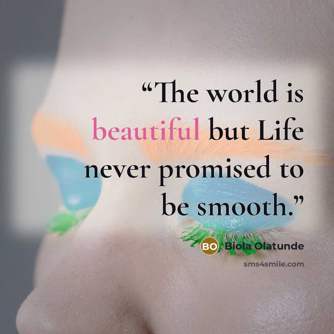“The world is beautiful but Life never promised to be smooth.” quote by Biola Olatunde