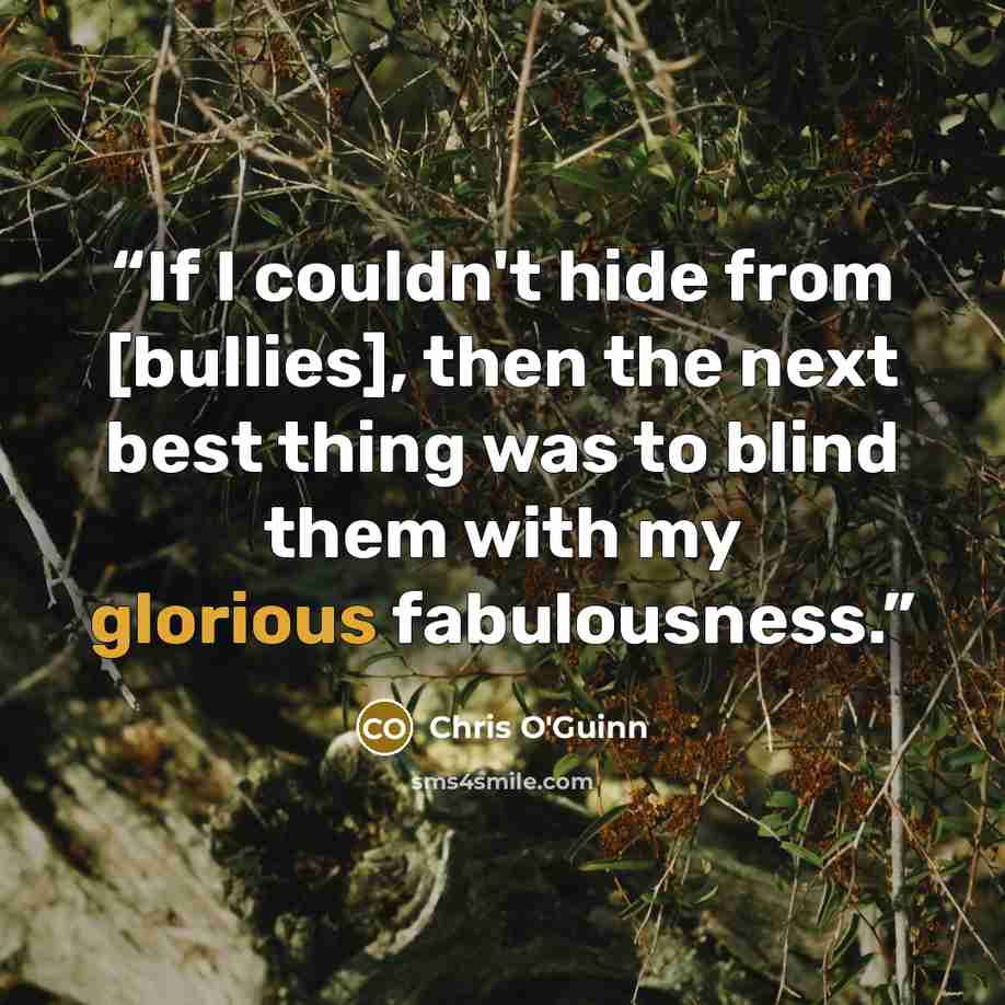 “If I couldn't hide from [bullies], then the next best thing was to blind them with my glorious fabulousness.” quote by Chris O'Guinn