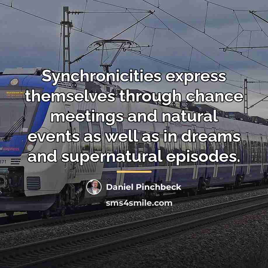 “Synchronicities express themselves through chance meetings and natural events as…” quote by Daniel Pinchbeck