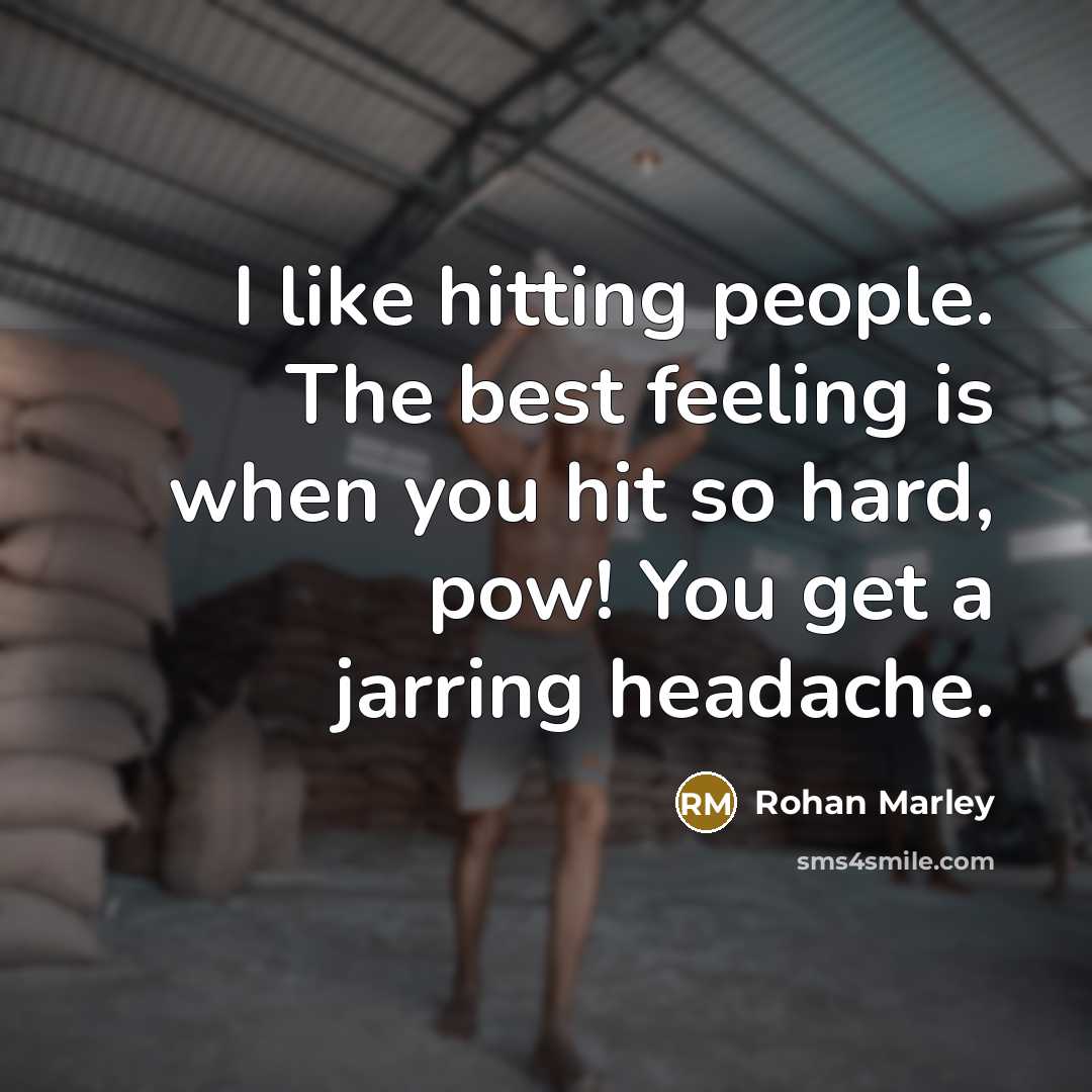 “I like hitting people. The best feeling is when you…” quote by Rohan Marley
