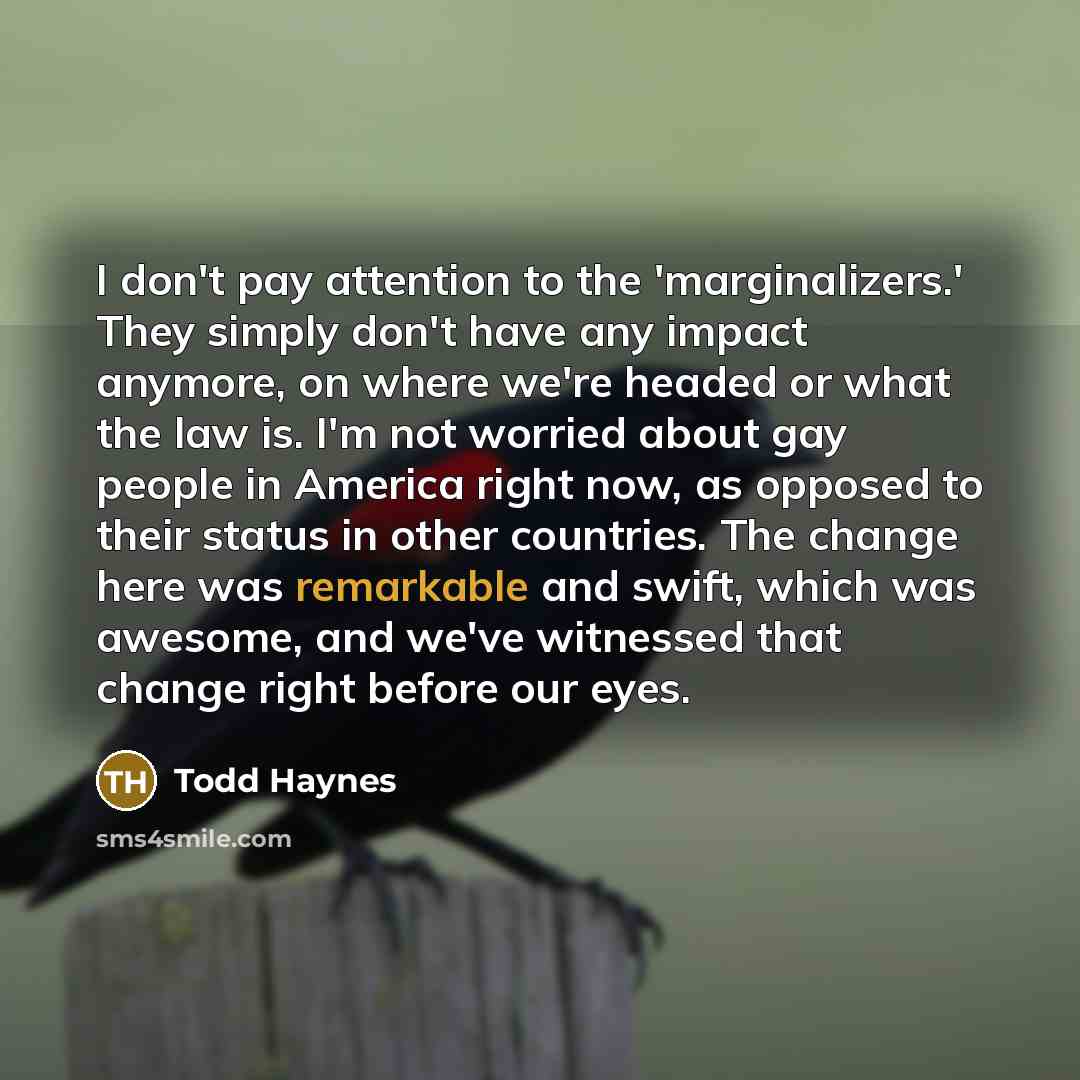 “I don't pay attention to the 'marginalizers.' They simply don't…” quote by Todd Haynes